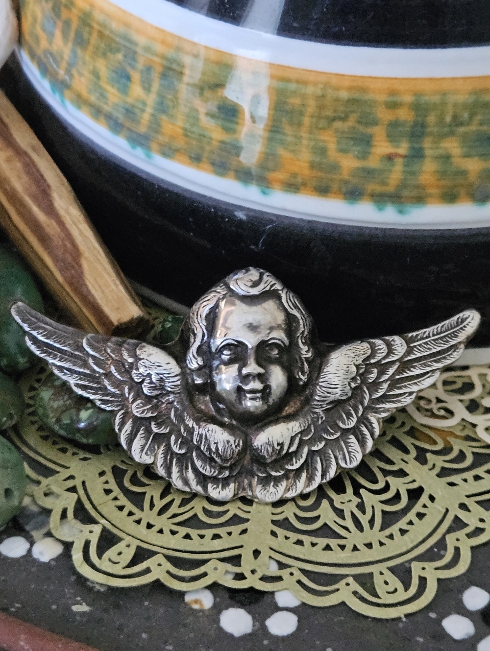 Art Nouveau Sterling Silver Cherub Brooch